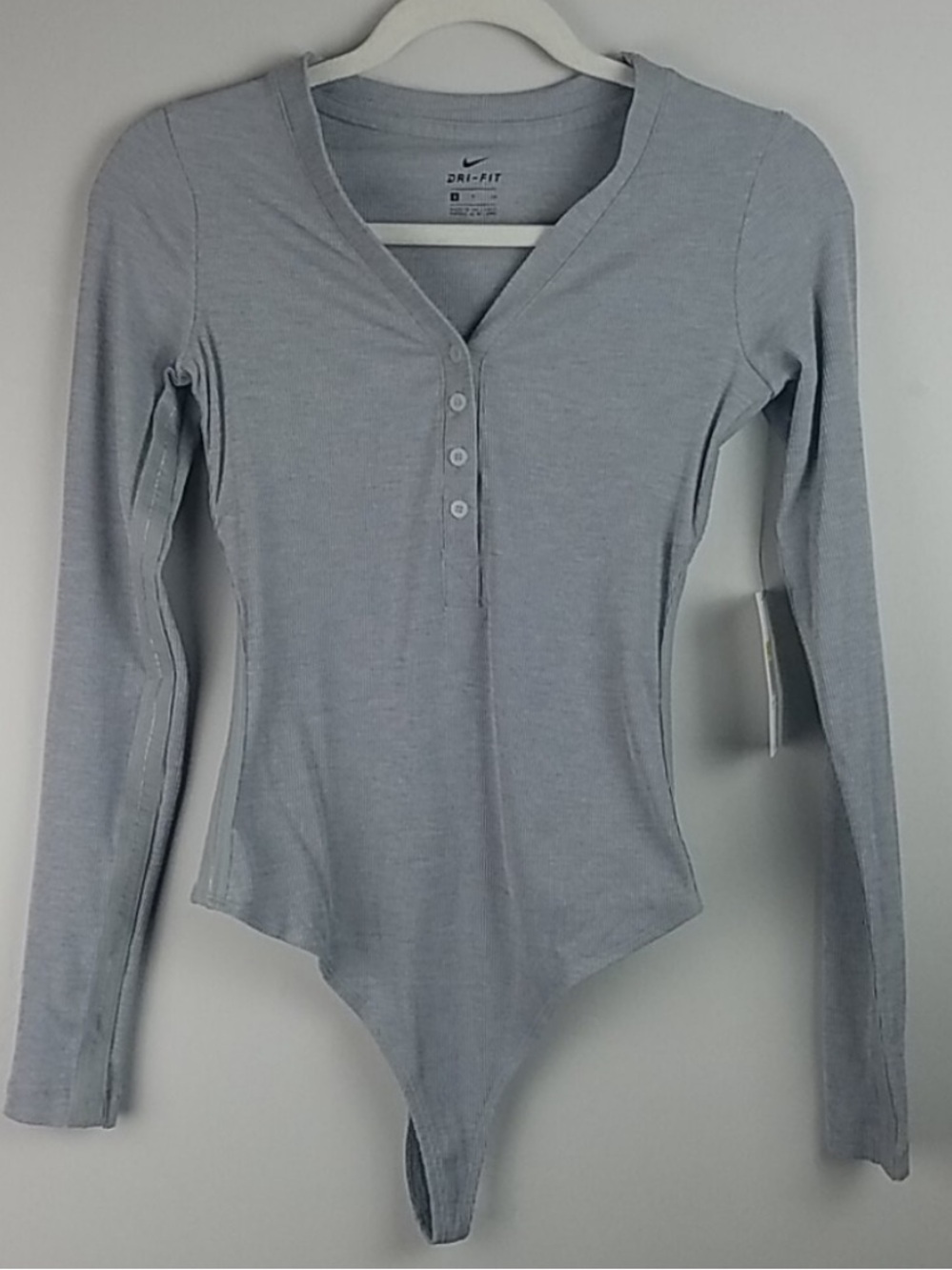 NWT Nike Yoga Ribbed Thong Grey Bodysuit